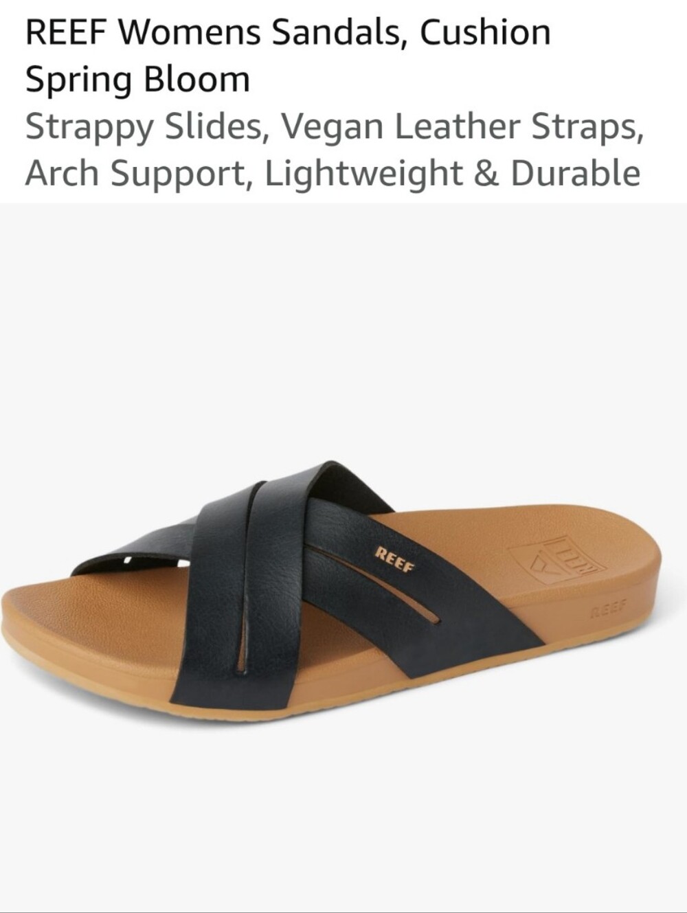 Reef Womens Cushion Spring Bloom Slide Sandals - Black/Tan